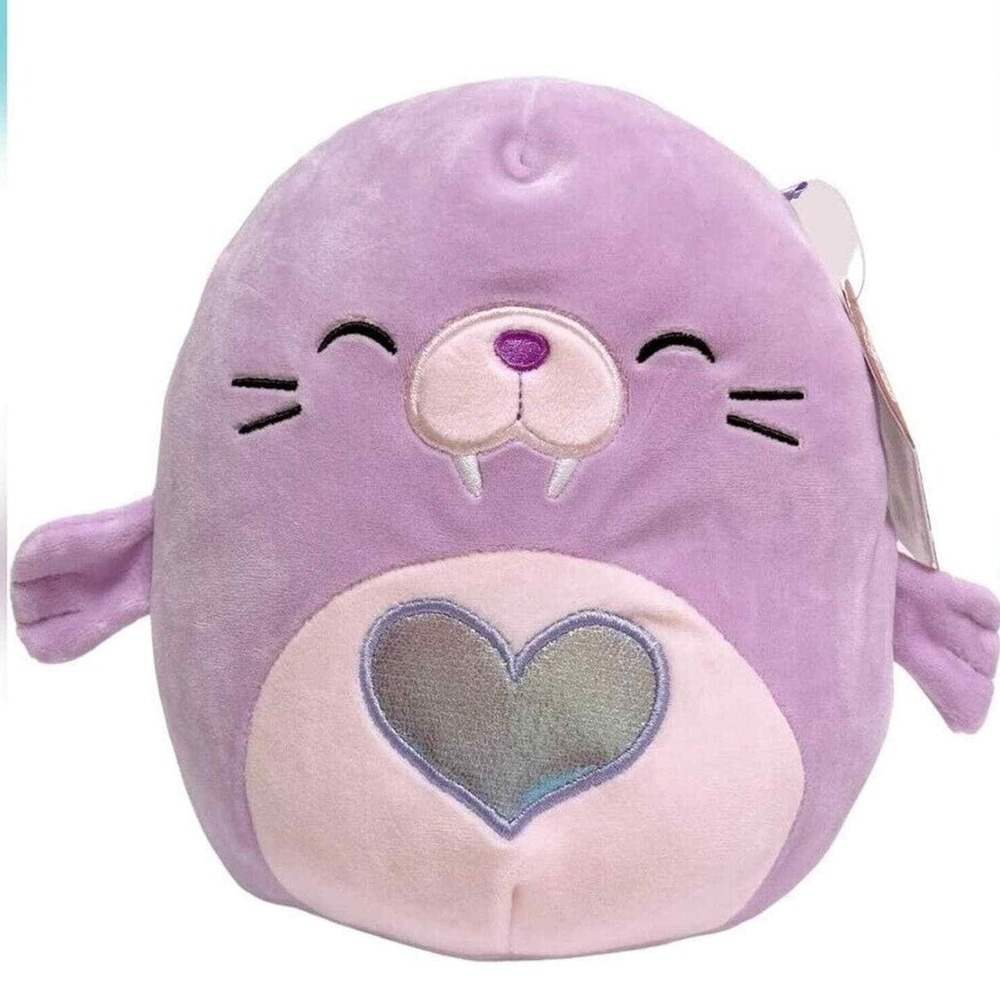Kellytoy Squishmallows Winnie the Walrus Purple Iridescent Heart Plush 8" NWT